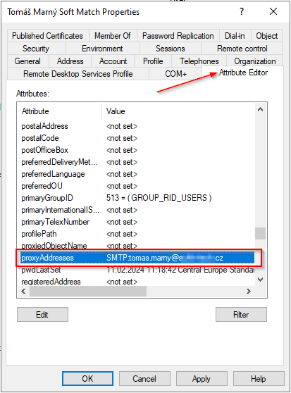 Active Directory - nastavení parametru proxyAddresses