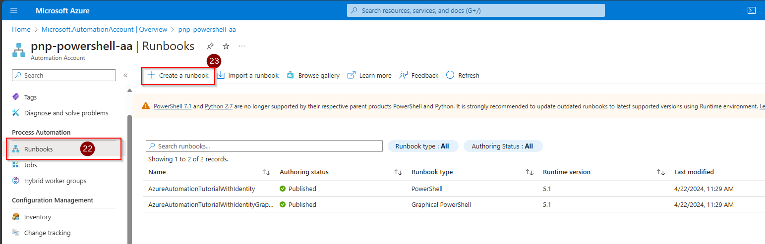 Azure - Automation Accounts - Runbooks