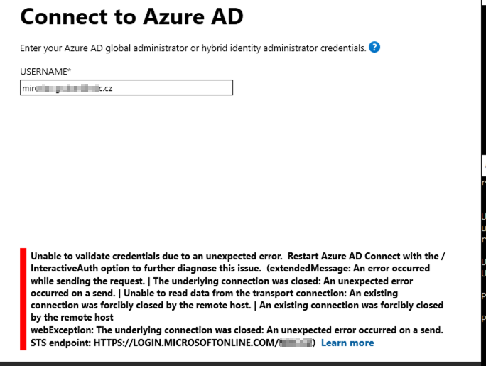 Entra - unable to validate credentials due to an unexpected error