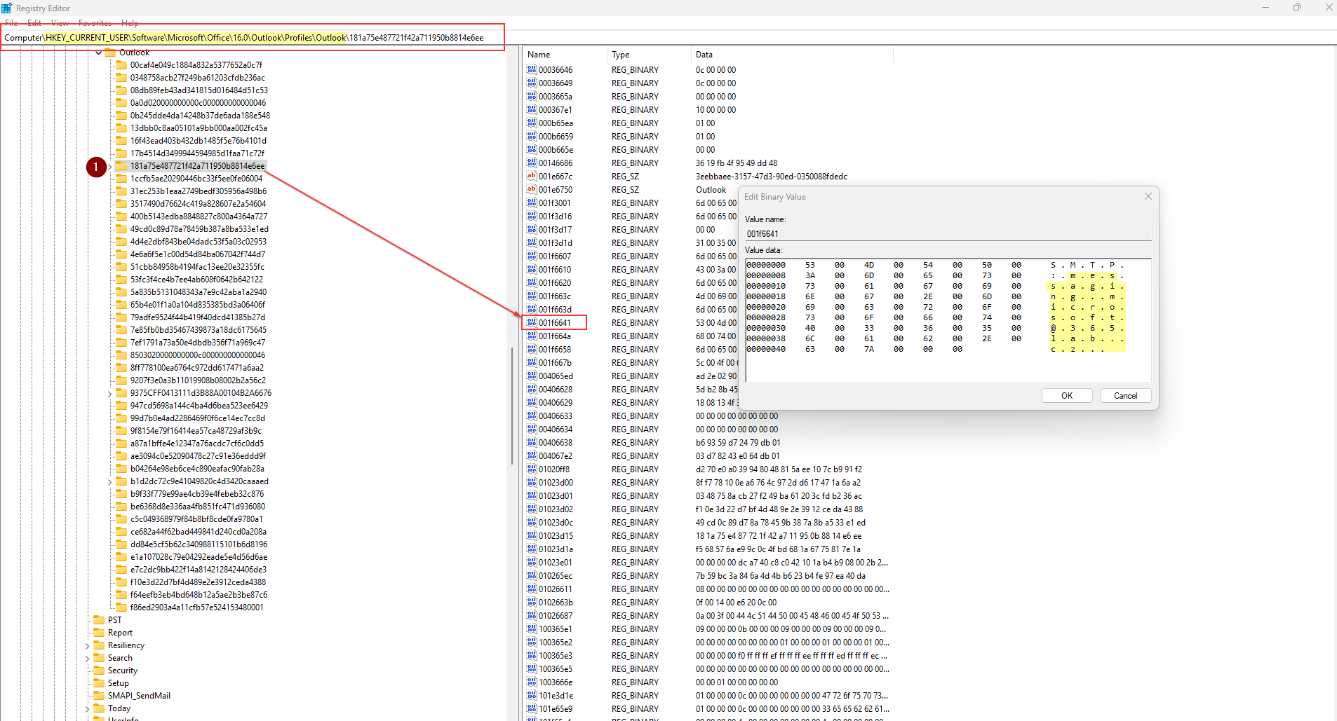 Regedit - Outlook primary mailbox