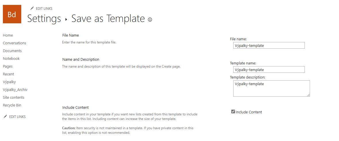 Sharepoint list template