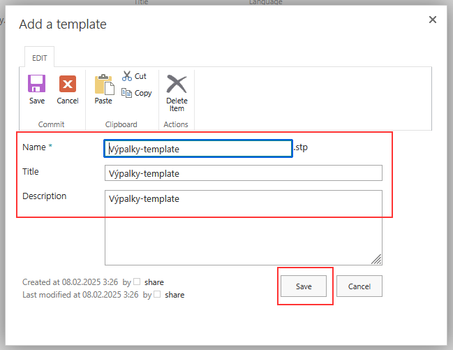 Sharepoint List import template