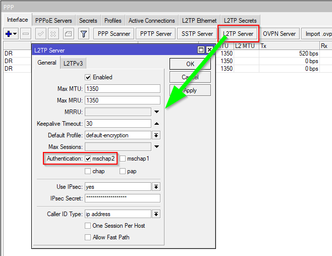 Mikrotik L2TP VPN IPSEC PSK